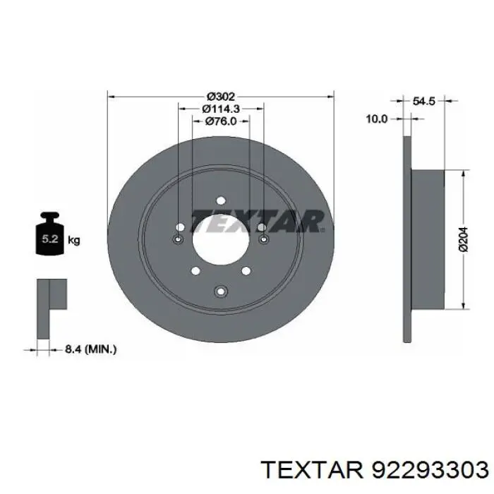 92293303 Textar disco de freno trasero