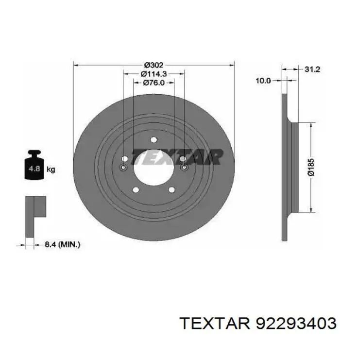 92293403 Textar disco de freno trasero