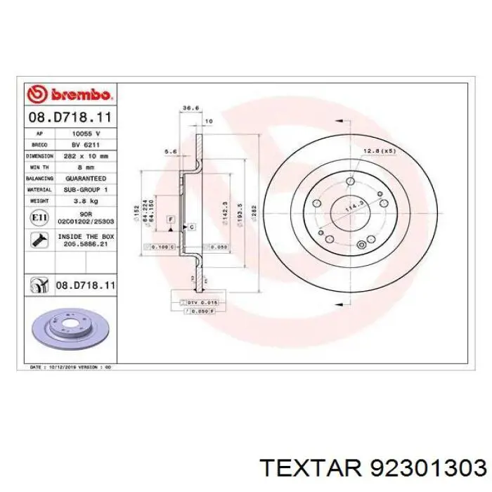 92301303 Textar disco de freno trasero