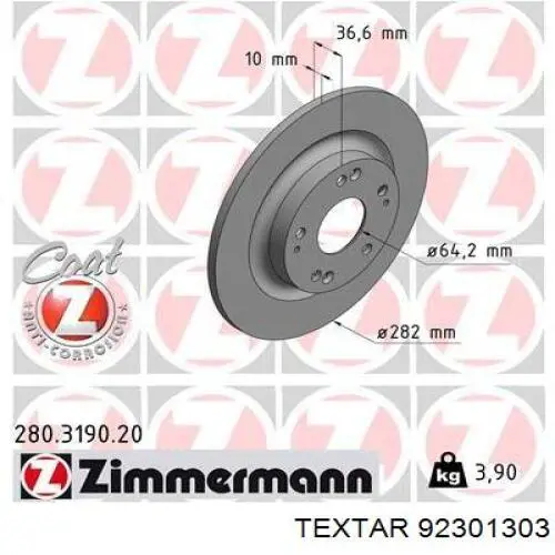 Comprar 92301303 Textar Disco de freno trasero