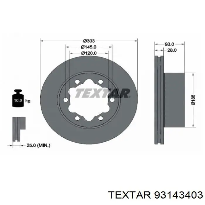 93143403 Textar disco de freno trasero