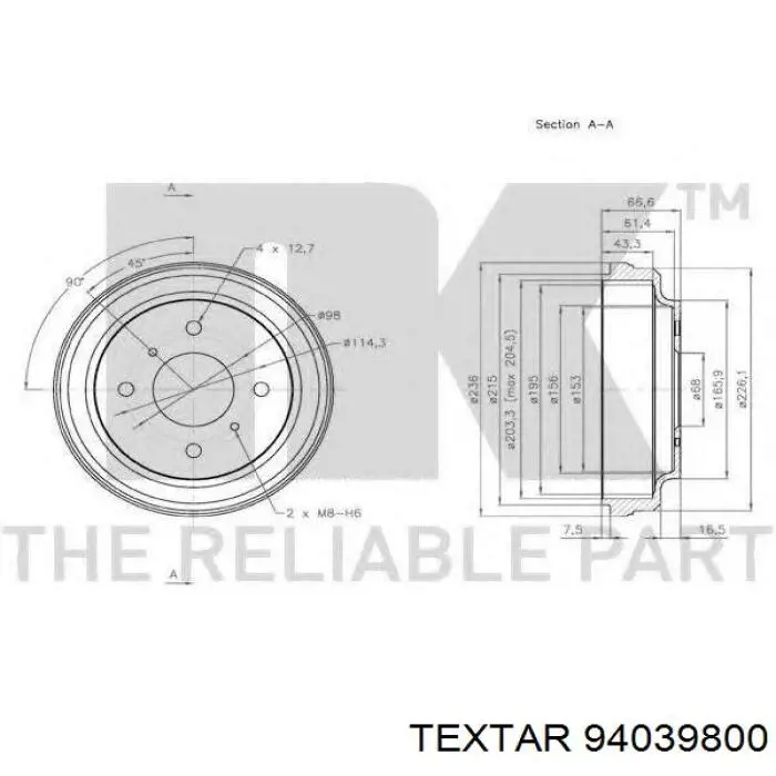 94039800 Textar freno de tambor trasero