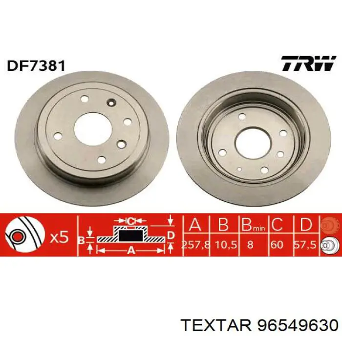 Disco de freno trasero Chevrolet Aveo 2 T250, T255
