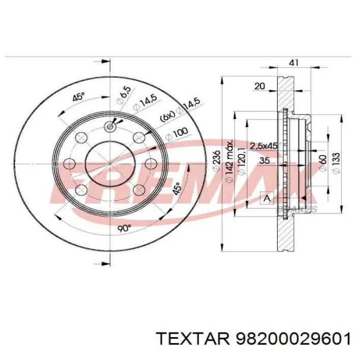 Freno de disco delantero Opel Astra 51, 52, F35, M35