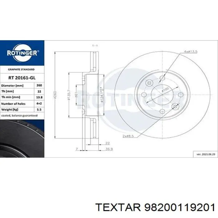 Freno de disco delantero Nissan Versa E12X