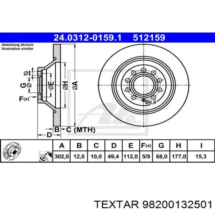 98200 1325 0 1 Textar disco de freno trasero