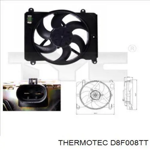 D8F008TT Thermotec difusor de radiador, ventilador de refrigeración, condensador del aire acondicionado, completo con motor y rodete