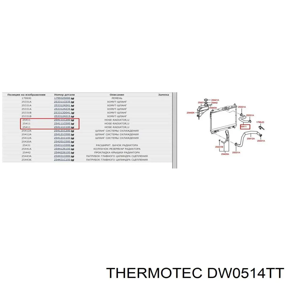 DW0514TT Thermotec tubería de radiador arriba