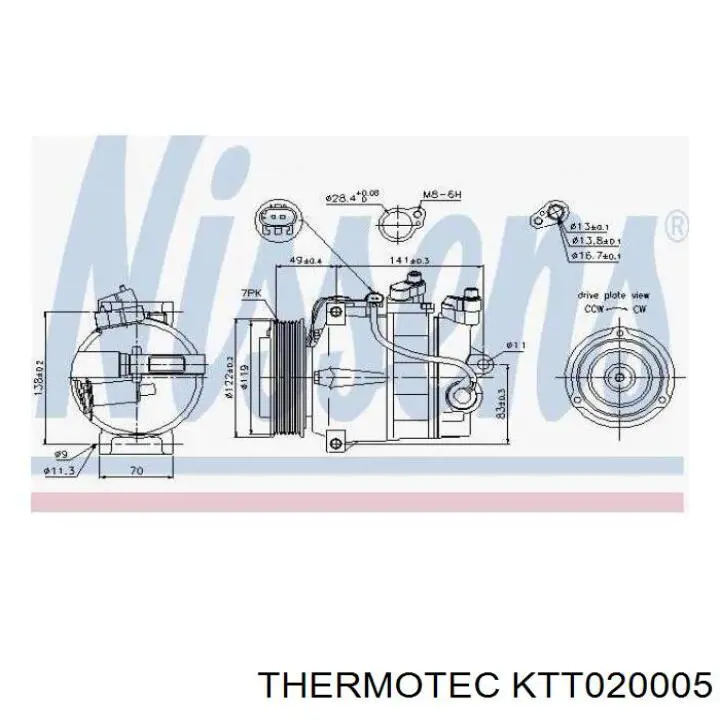 KTT020005 Thermotec acoplamiento magnético, compresor del aire acondicionado
