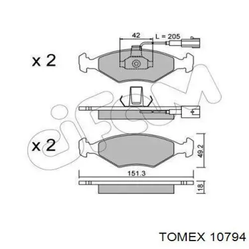 10794 Tomex pastillas de freno delanteras