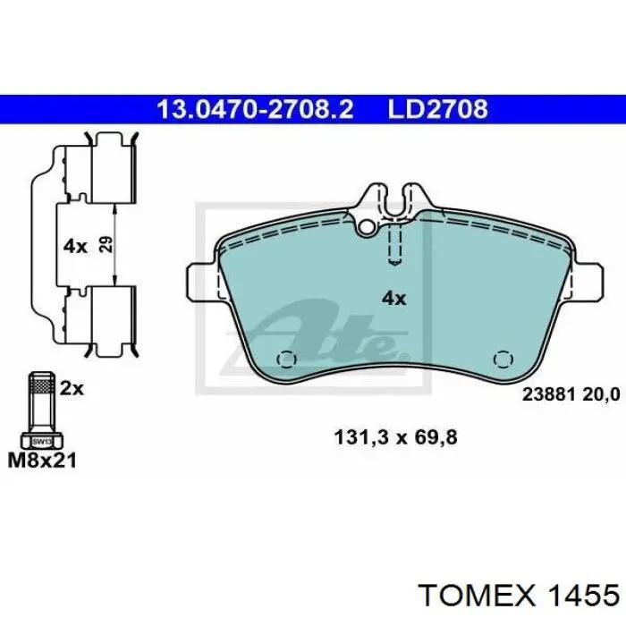 1455 Tomex pastillas de freno delanteras