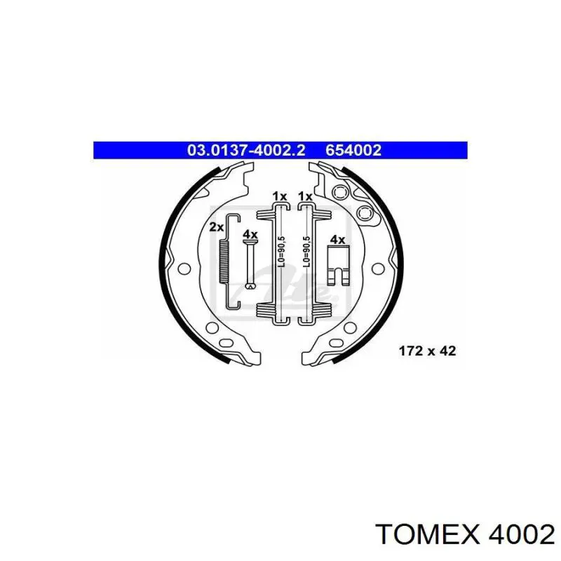 4002 Tomex kit de montaje, zapatas de freno traseras