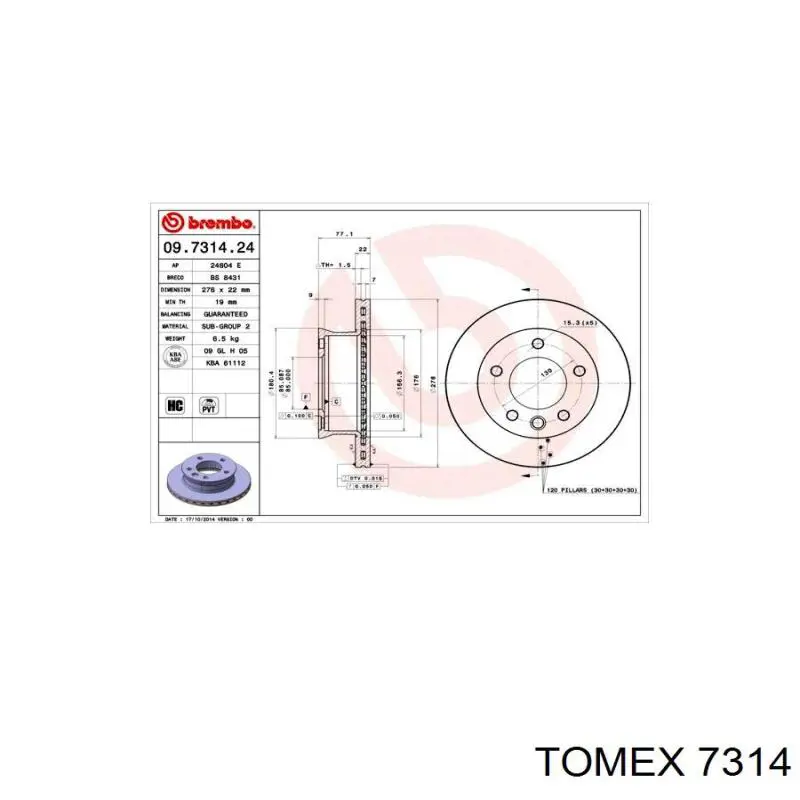 7314 Tomex freno de disco delantero