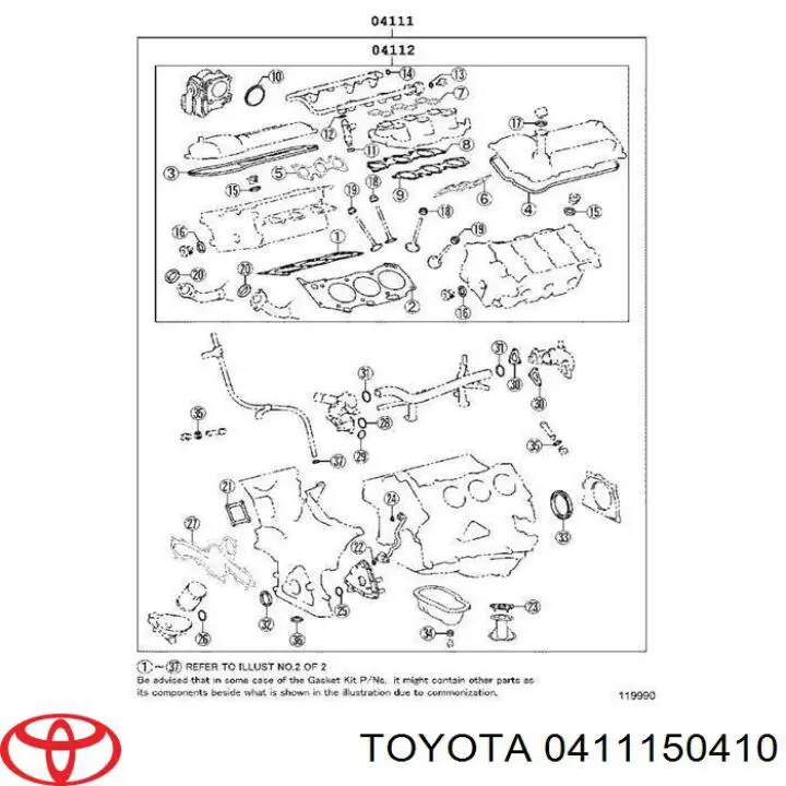0411150410 Toyota juego de juntas de motor, completo