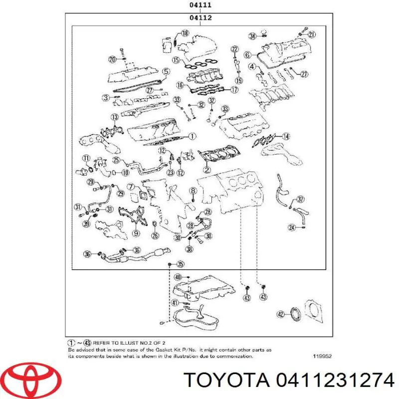 411231274 Toyota juego de juntas de motor, completo, superior