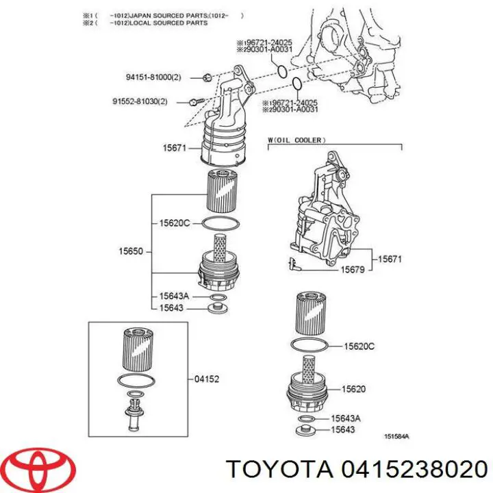 0415238020 Toyota filtro de aceite