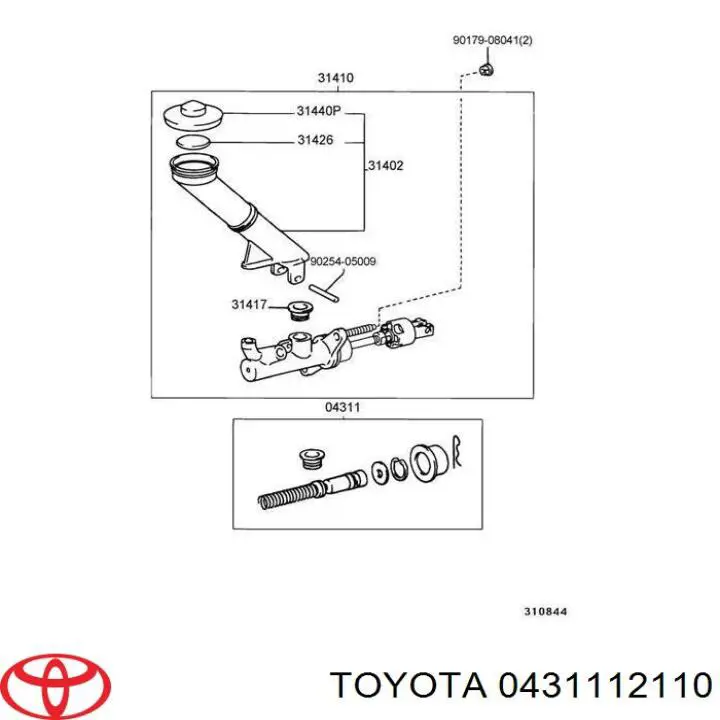 Juego de reparación, cilindro de freno principal Toyota Corolla