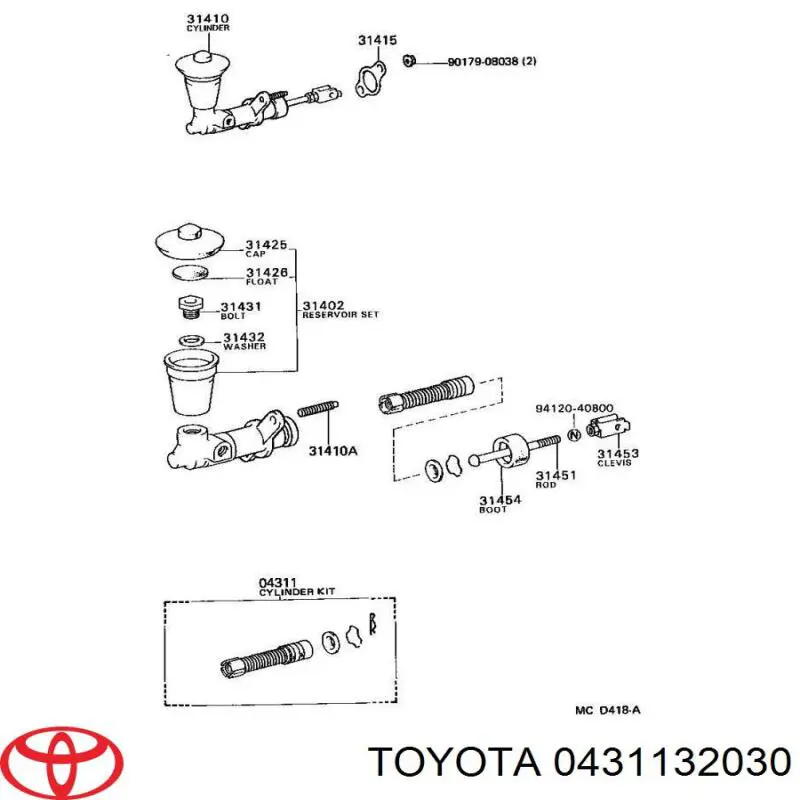 Comprar 0431132030 Toyota Juego de reparación cilindro maestro de embrague