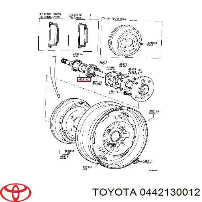0442130012 Toyota cojinete de rueda trasero