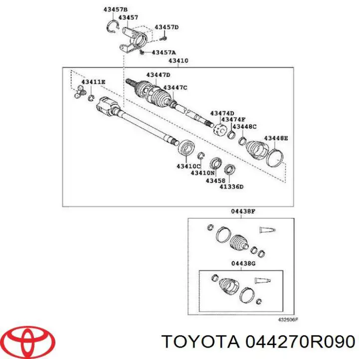 Fuelle de semieje delantero interior 044270R090 Toyota