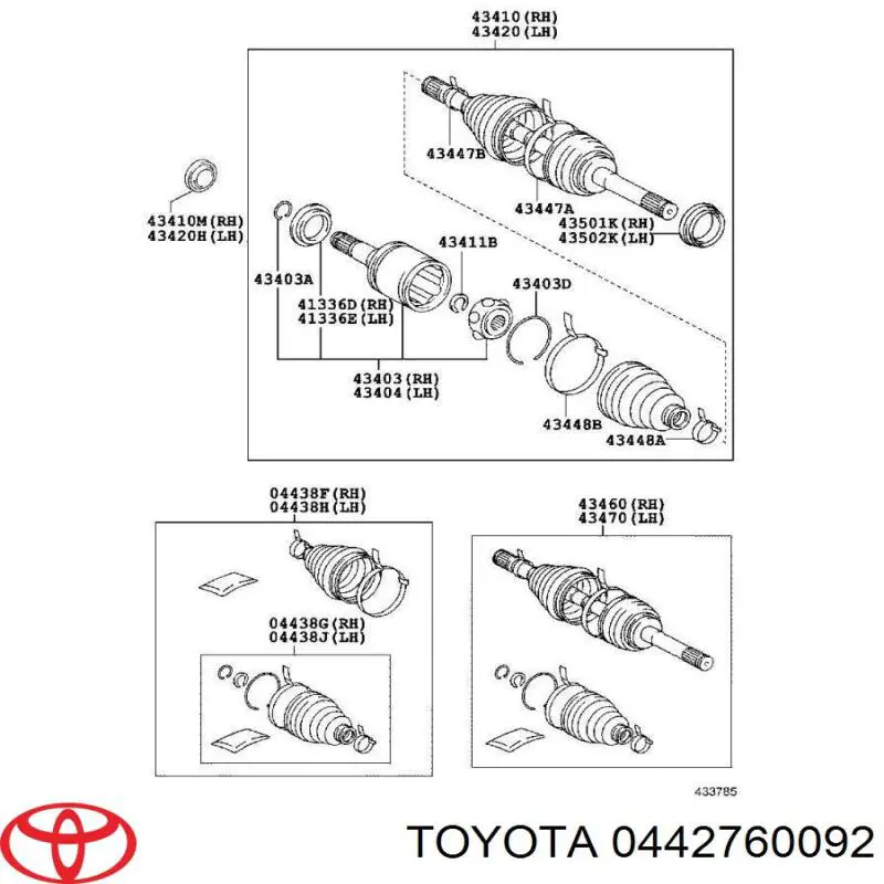 0442760092 Toyota juego de fuelles, árbol de transmisión delantero