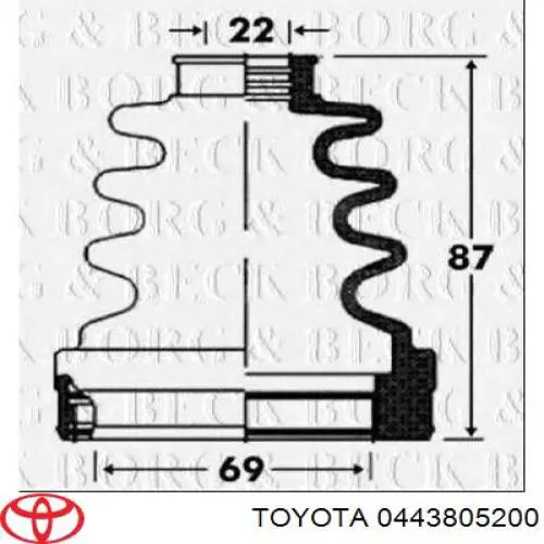 0443805200 Toyota fuelle, árbol de transmisión delantero interior