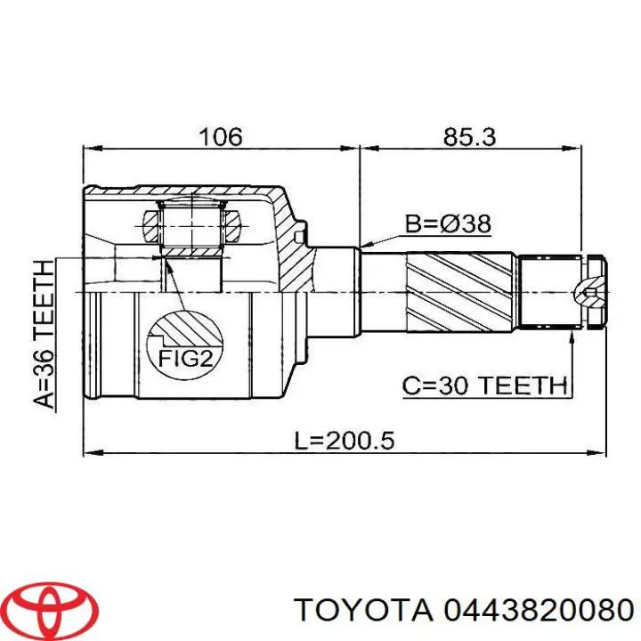 0443820080 Toyota fuelle, árbol de transmisión delantero interior