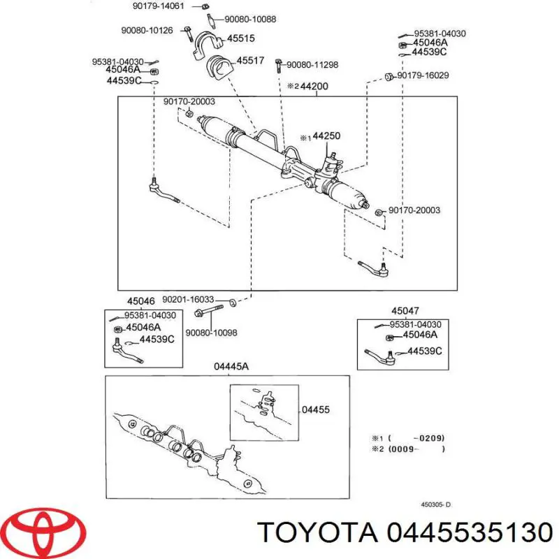 445535130 Toyota juego de juntas, mecanismo de dirección