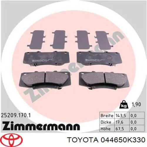 Comprar 044650K330 Toyota Pastillas delanteras de freno