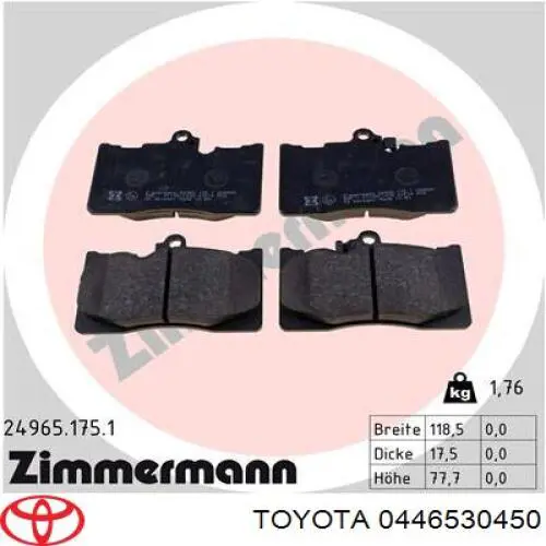 Pastillas freno delanteras Toyota 0446530450 precio, desde 34,42 EUR