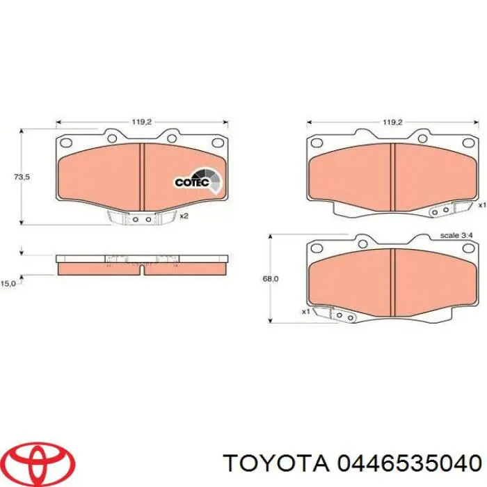 0446535040 Toyota pastillas de freno delanteras