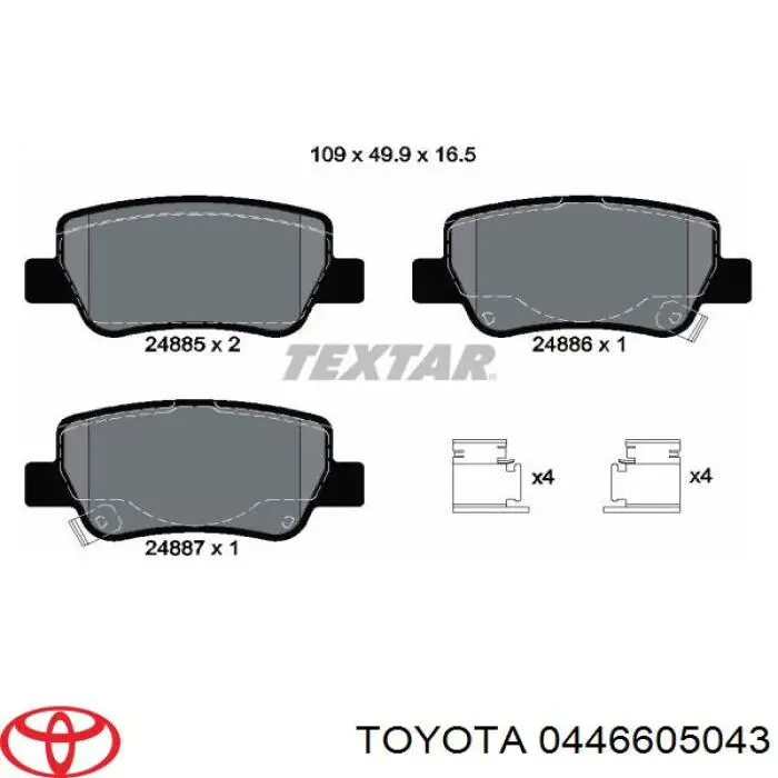 0446605043 Toyota pastillas de freno traseras