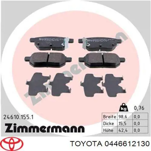 0446612130 Toyota pastillas de freno traseras