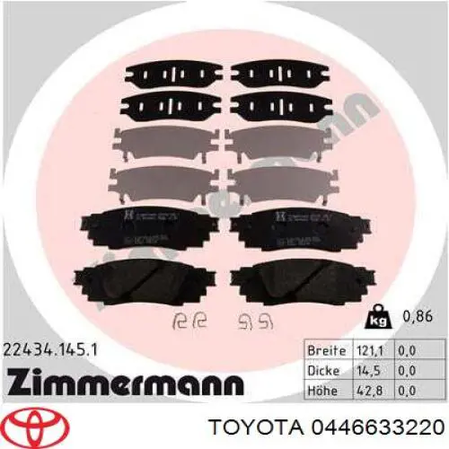 0446633220 Toyota pastillas de freno traseras