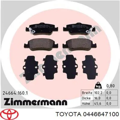 0446647100 Toyota pastillas de freno traseras