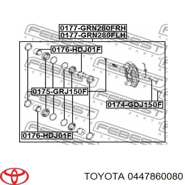 0447860080 Toyota juego de reparación, pinza de freno delantero