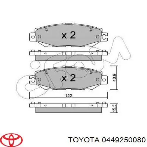 0449250080 Toyota pastillas de freno traseras