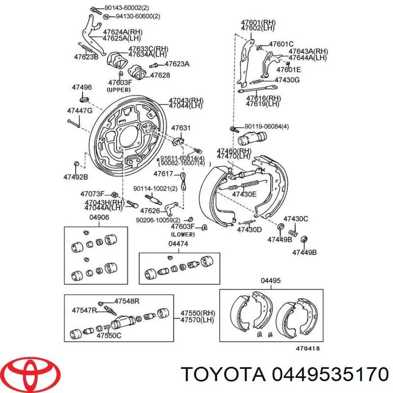0449535170 Toyota zapatas de frenos de tambor traseras