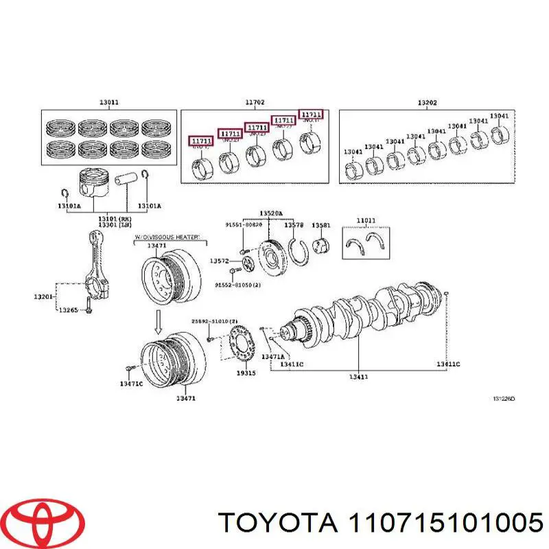 Kit cojinetes cigüeñal, estándar, (STD) para Toyota Land Cruiser (J200)