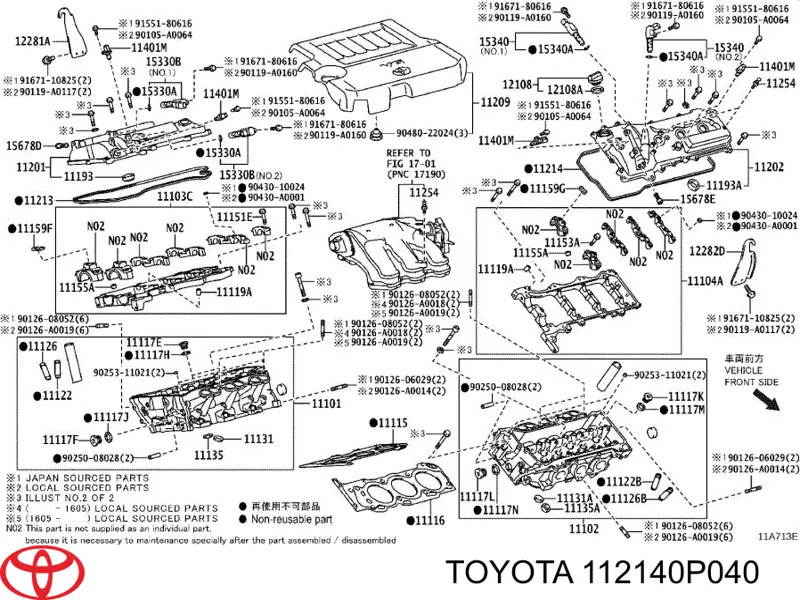 112140P040 Toyota junta, tapa de culata de cilindro izquierda