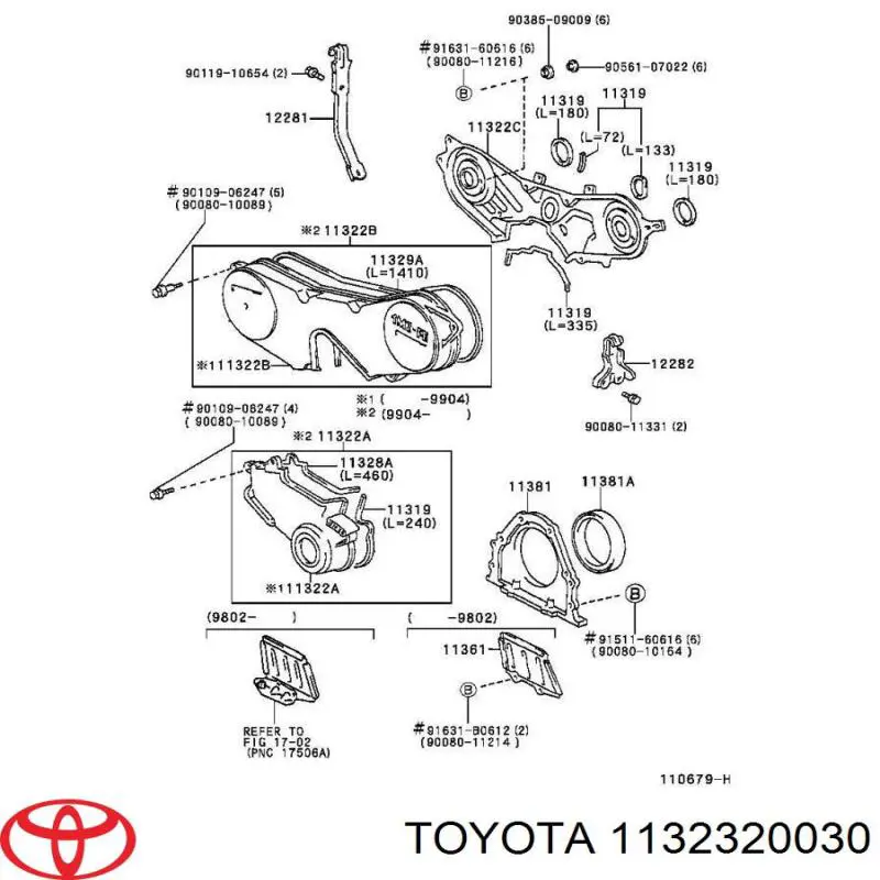 1132320030 Toyota tapa de correa de distribución interior superior