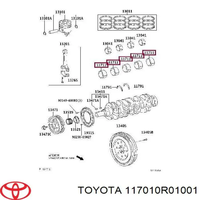 117012601001 Toyota juego de cojinetes de cigüeñal, estándar, (std)