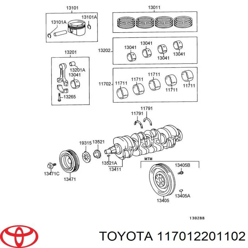 Kit cojinetes cigüeñal, estándar, (STD) para Toyota Corolla (E11)