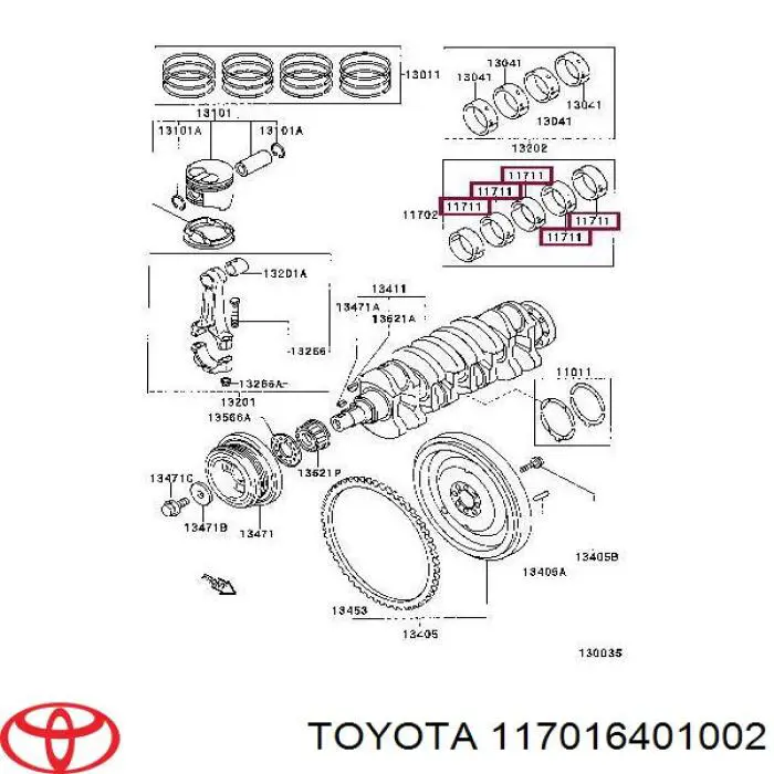 117016401002 Toyota juego de cojinetes de cigüeñal, estándar, (std)