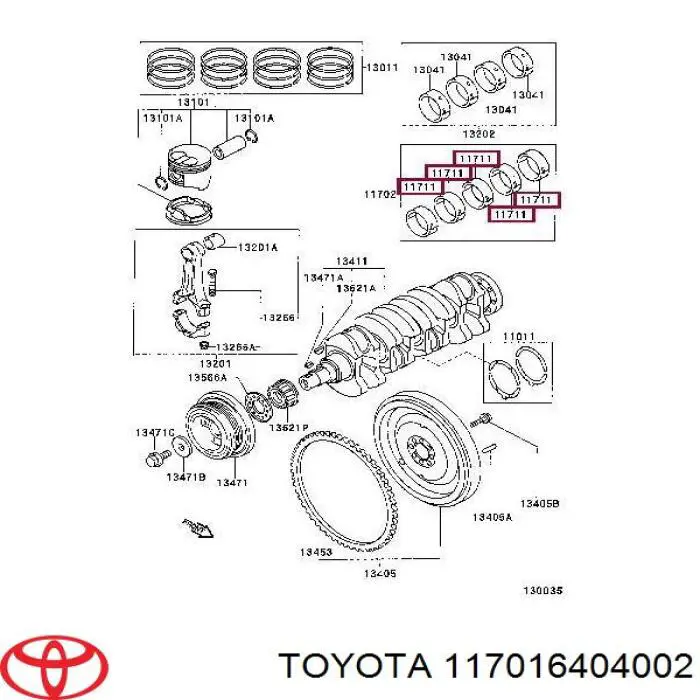 117016404002 Toyota juego de cojinetes de cigüeñal, estándar, (std)