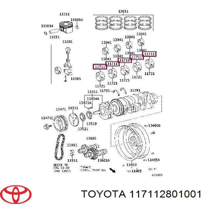 117112801001 Toyota juego de cojinetes de cigüeñal, estándar, (std)