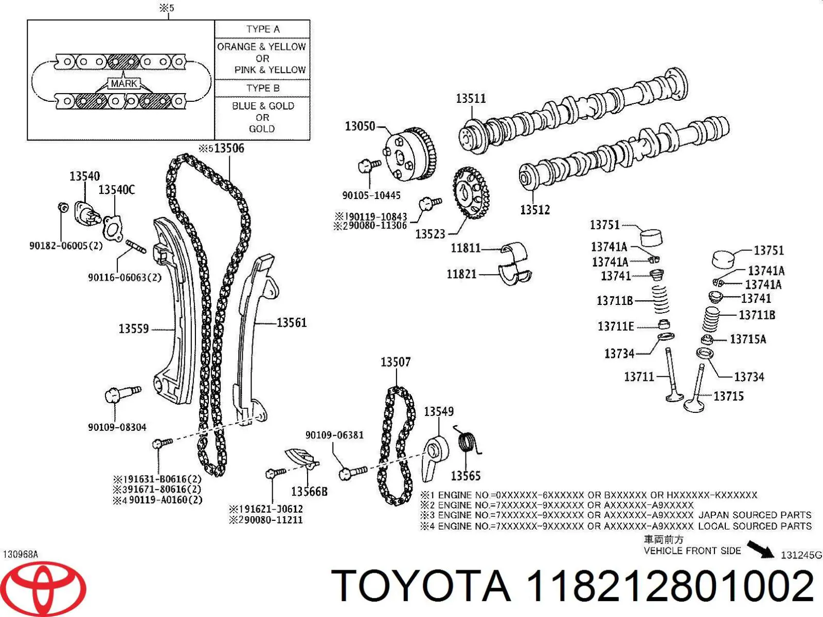 118212801002 Toyota cojinete de árbol de levas para 1 muñón, estándar