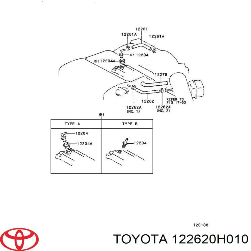 122620H010 Toyota tubo de ventilacion del carter (separador de aceite)