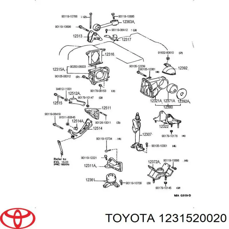 1231520020 Toyota soporte para taco de motor derecho