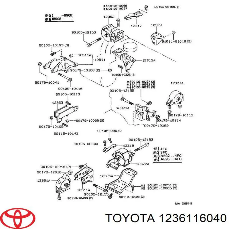 1236116040 Toyota Soportes de motor delantero